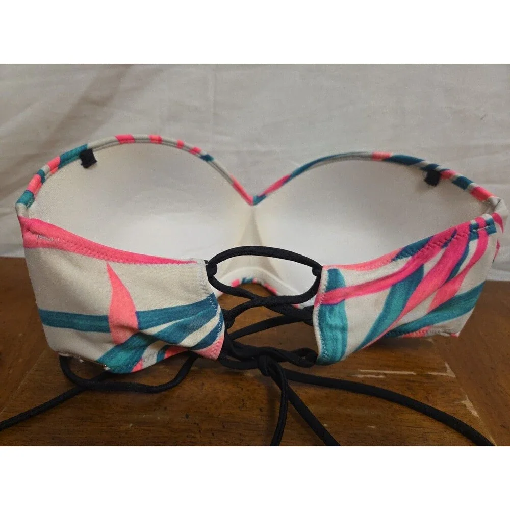 Victoria's Secret Palm Print Summer Bikini Top Padded Size Medium Adjustable